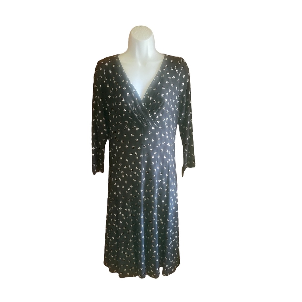 Lauren Ralph Lauren Dress‎ Women's Size 6 Black White Print Career Midi